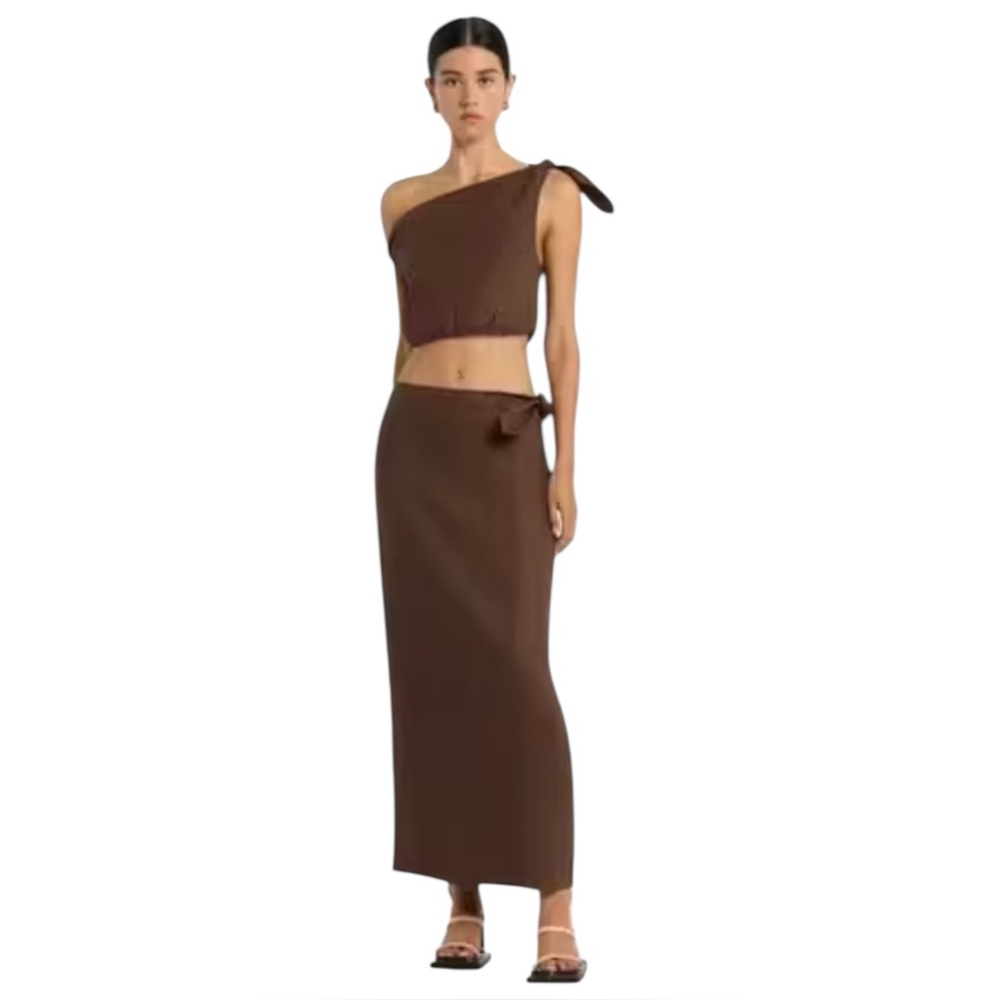 SIR the label Brown One-Shoulder Crop Top & Maxi Skirt Set